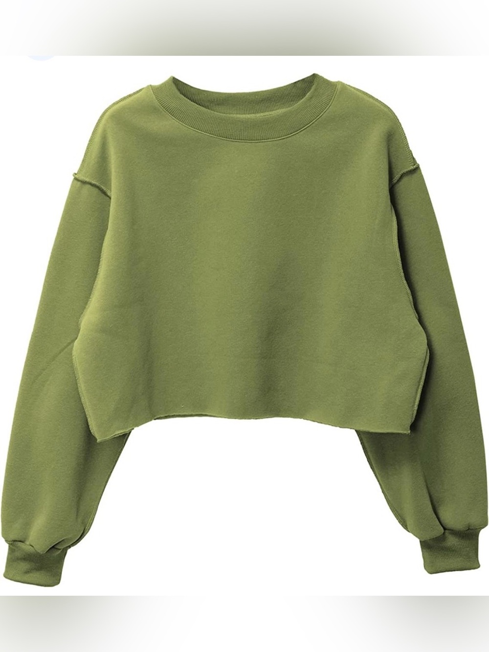 Amazhiyu Olive Green Cropped Crewneck Sweatshirt, Sz M